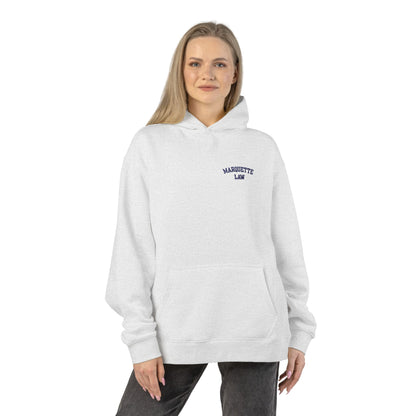 Marquette Law Relaxed White Hoodie - Embroidered