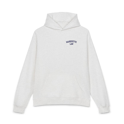 Marquette Law Relaxed White Hoodie - Embroidered
