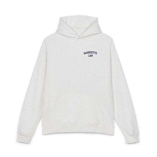 Marquette Law Relaxed White Hoodie - Embroidered